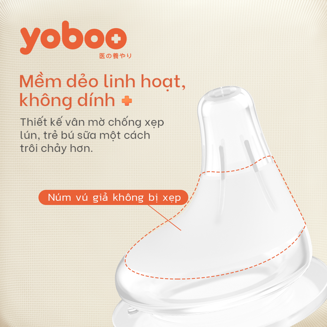 Combo 3 núm ti thay thế lệch tâm Yoboo YB-0017 loại 1 lỗ dành cho bé 0-3 tháng bằng silicone mềm mại - Hàng chính hãng