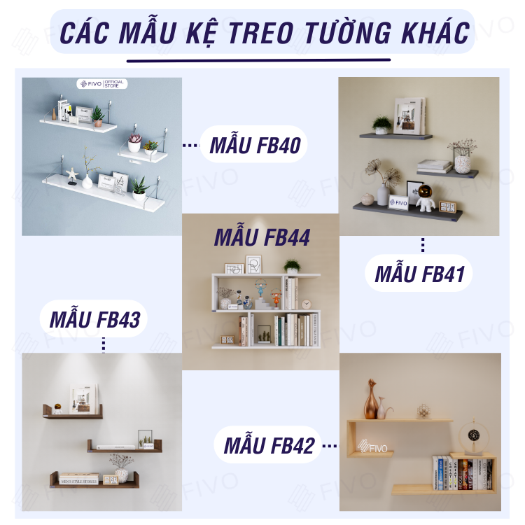 Kệ Sách Gỗ Treo Tường FIVO FB44 Đa Năng, Thiết Kế Âm Tường, Chất Liệu Gỗ Dày Chống Ẩm, Dễ Dàng Lắp Ráp