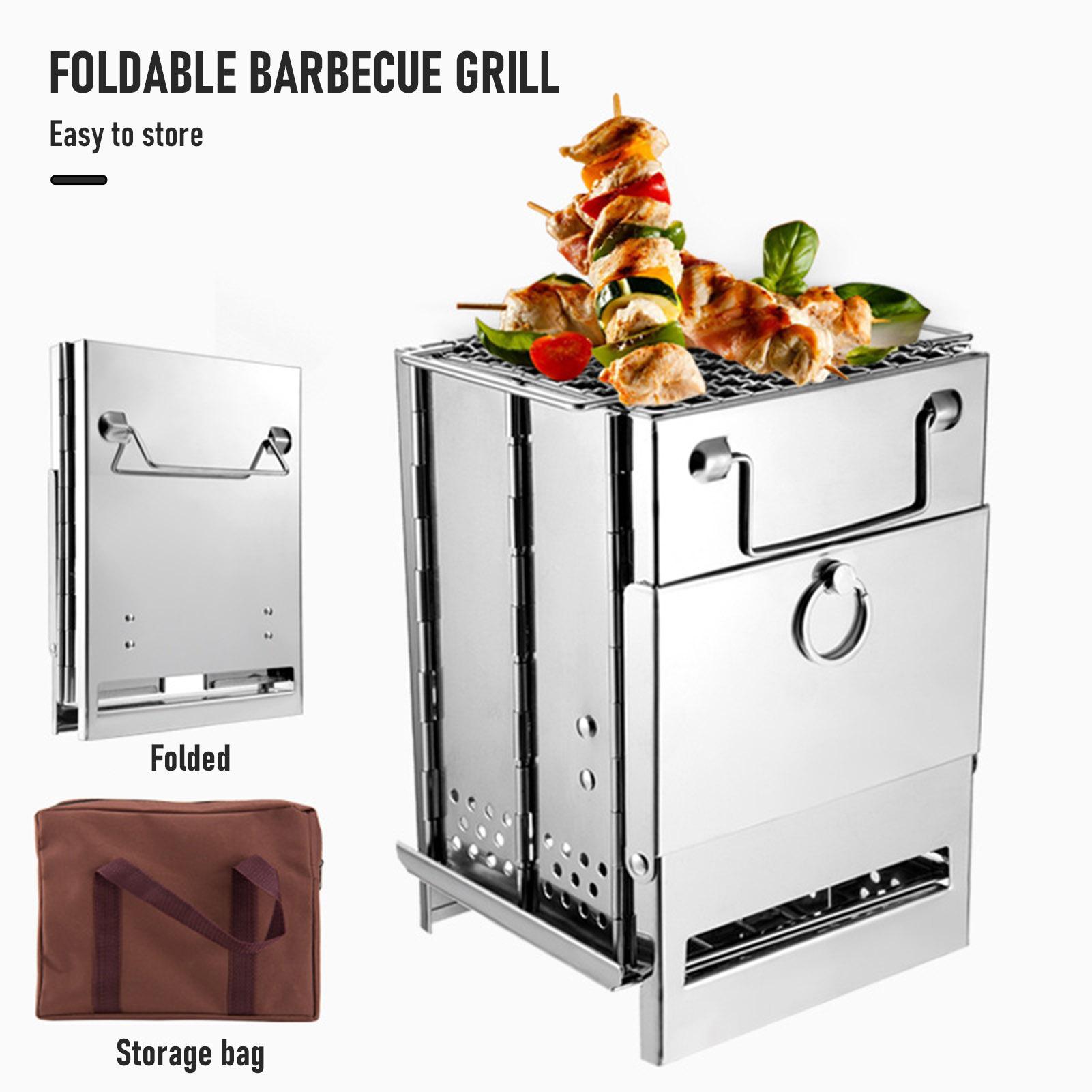 Bếp bằng thép không gỉ gập mini có thể nướng thịt nướng cho vườn cắm trại ngoài trời gọn nhẹ