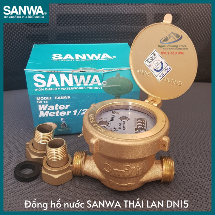 Đồng hồ đo lưu lượng nước sạch Sanwa nhập khẩu, có kiểm định, Phi 21mm SV15