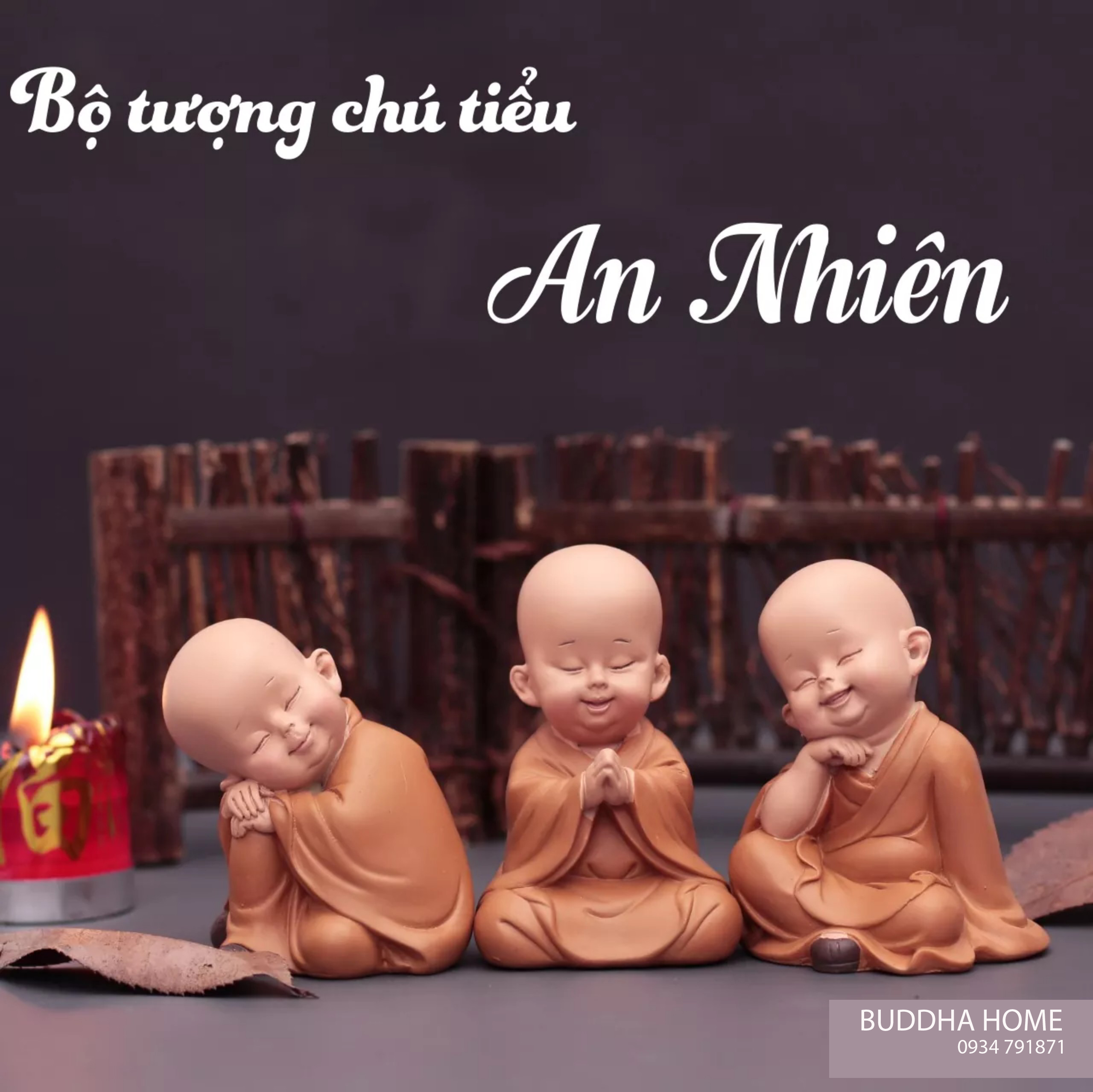 Bộ 03 chú tiểu AN NHIÊN trang trí nhà cửa,ôtô - mẫu ngồi 7cm