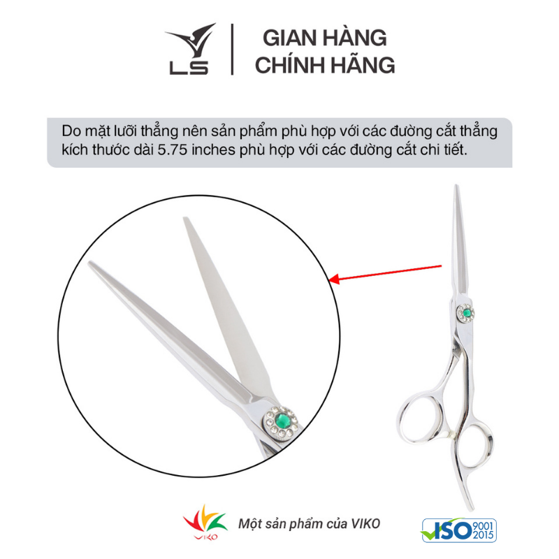 Kéo cắt tóc LS lưỡi thẳng quai offset vênh đỡ ngón cố định FA23/5.75