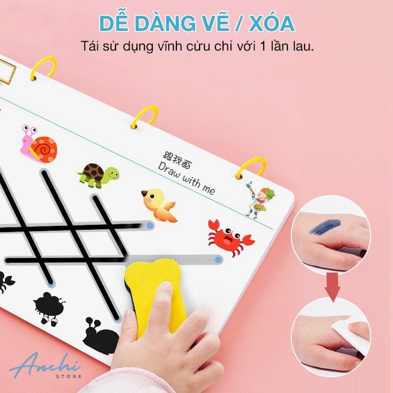 Bộ luyện đường nét và tư duy nối điểm 64 trang xoá được cho bé trên 2 tuổi