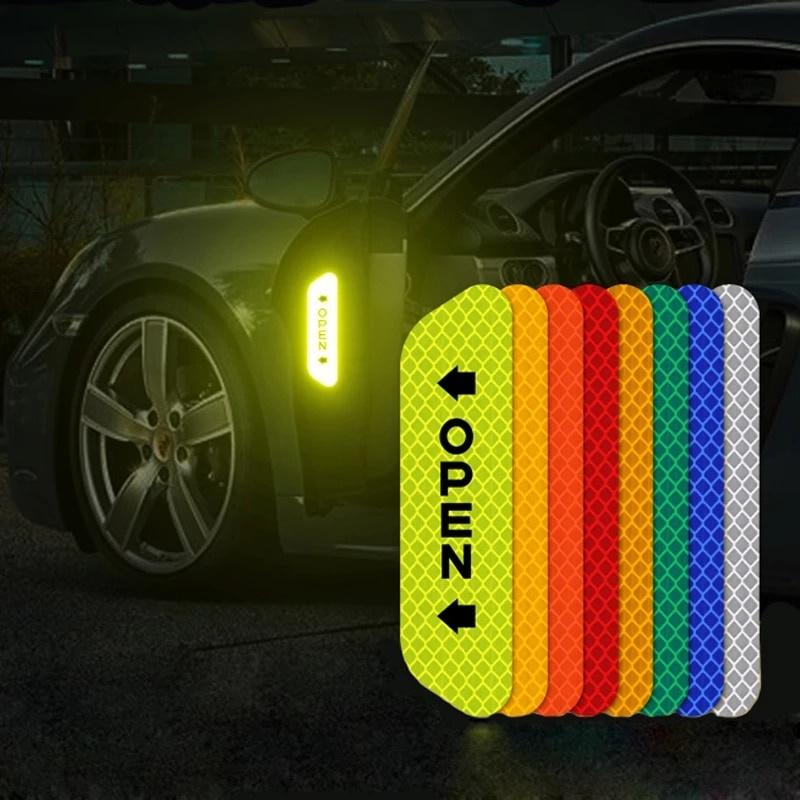 Bộ 4 Miếng Dán Phản Quang Cảnh Báo An Toàn Chống Trầy Cho Cửa Xe Hơi