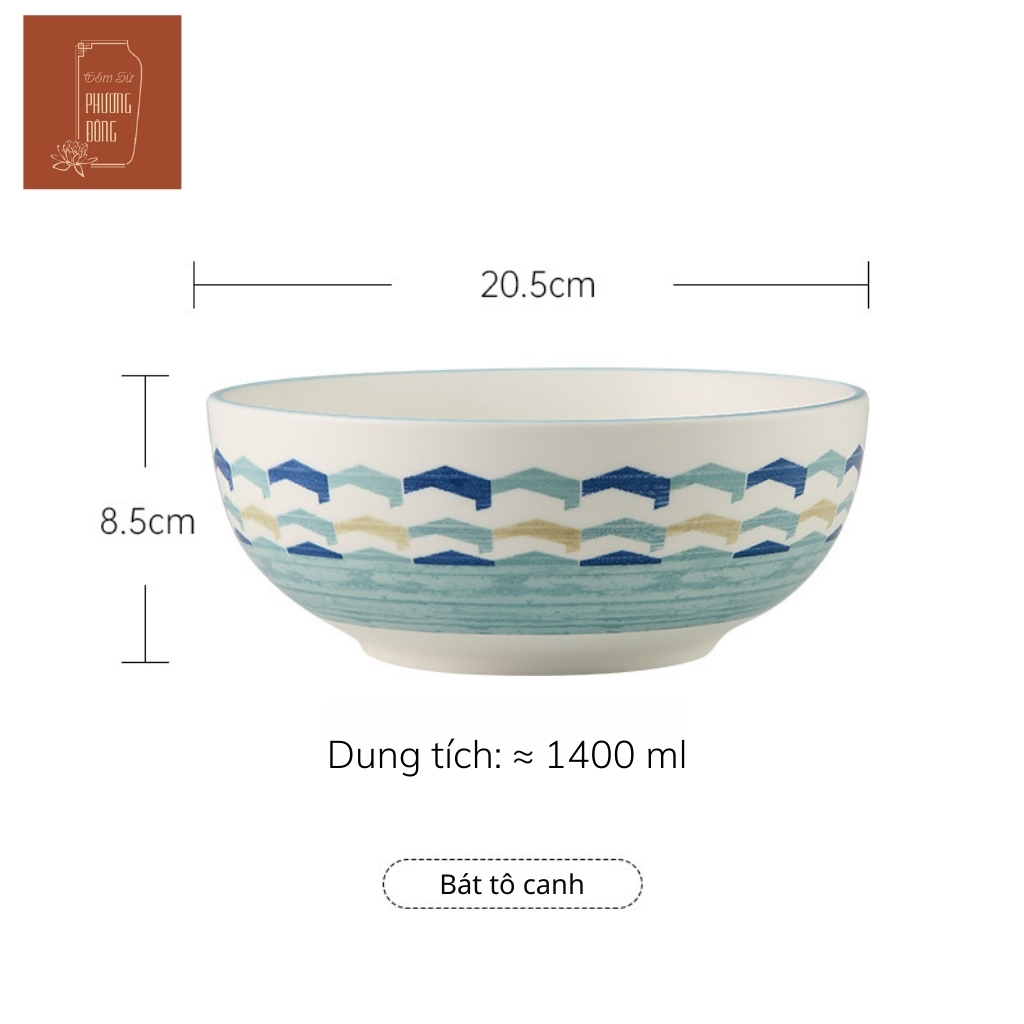 Bộ bát đĩa gốm sứ cao cấp phong cách Bắc Âu mã PDS018 màu xanh đại dương