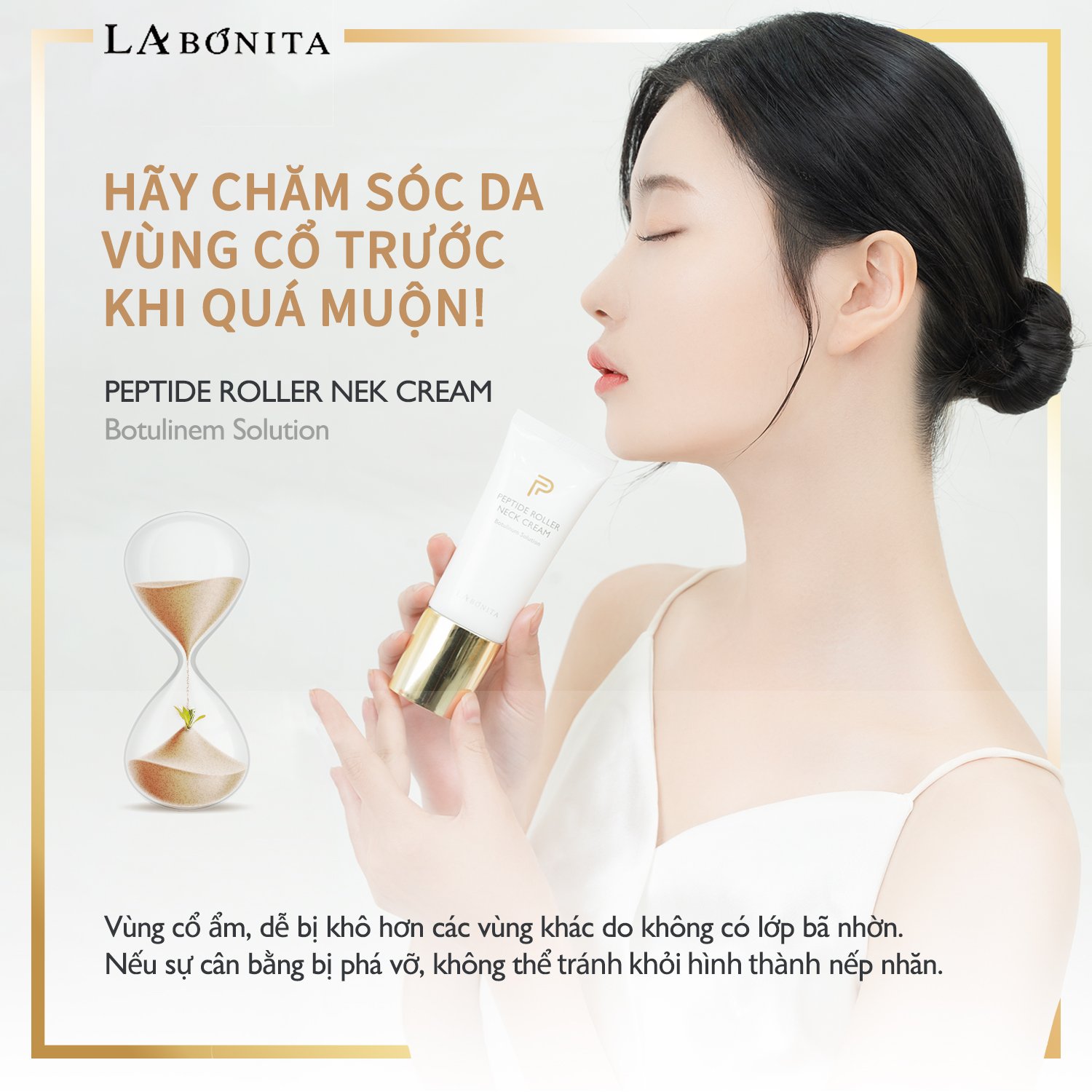 Kem dưỡng da giảm nếp nhăn vùng cổ - La Bonita Peptide Roller Neck Cream 50ml