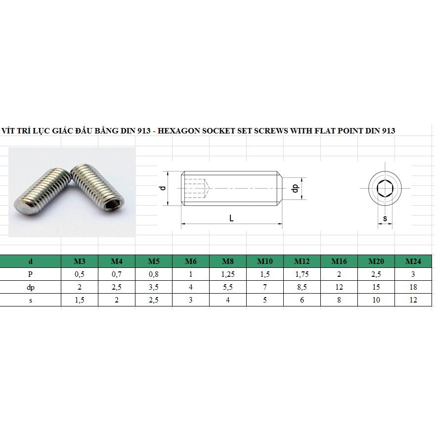 Bộ 10 con vít cấy / trí lục giác M3 M4 M5 M6 M8 INOX
