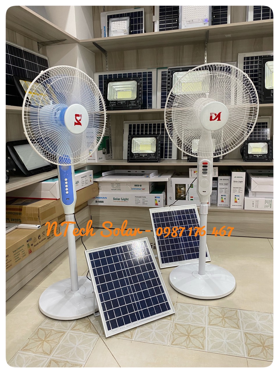 Quạt Đứng Tích Điện Năng Lượng Mặt Trời Jindian công suất 25w -Mã JD198LL- Hàng Chính Hãng