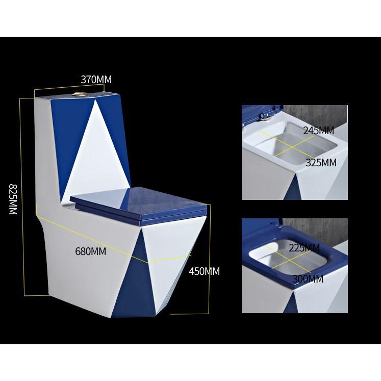 Bồn cầu một khối kiểu kim cương màu trắng xanh độc đáo