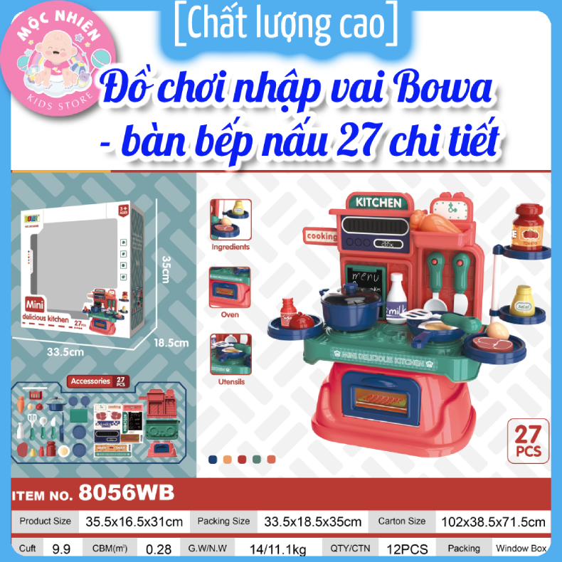 Đồ chơi nhập vai Bowa 8056 - Bàn nhà bếp 27 chi tiết dành cho bé gái, bé trai trên 2 tuổi