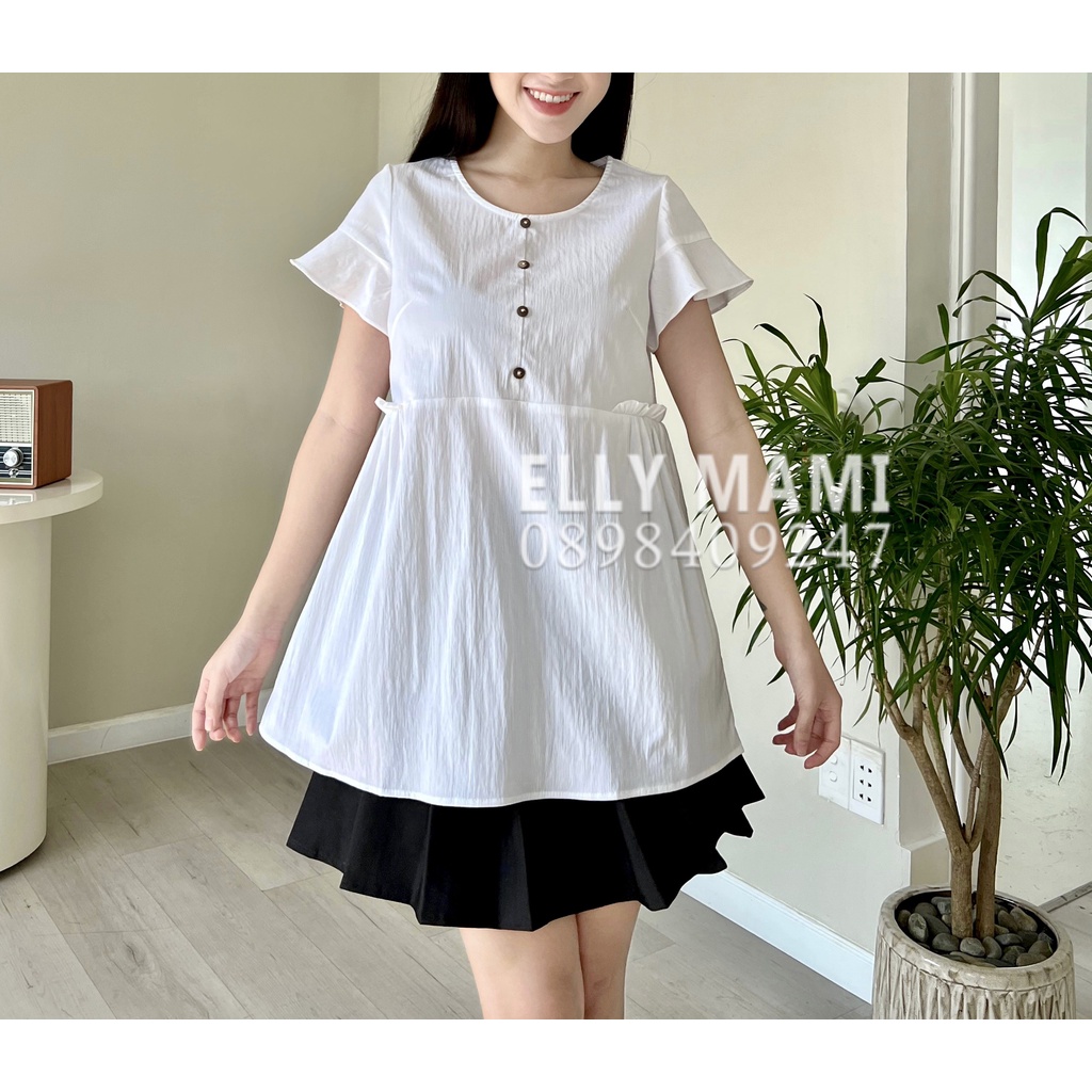 Áo Bầu , Áo Big Size Babydoll Trắng Bèo Ngắn Thiết Kế Cao Cấp ( Kèm Ảnh Thật