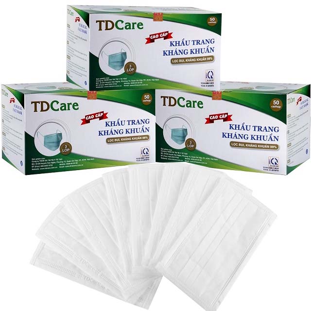 Bộ 10 Hộp Khẩu Trang Y Tế Kháng Khuẩn TDCare 3 Lớp Trắng