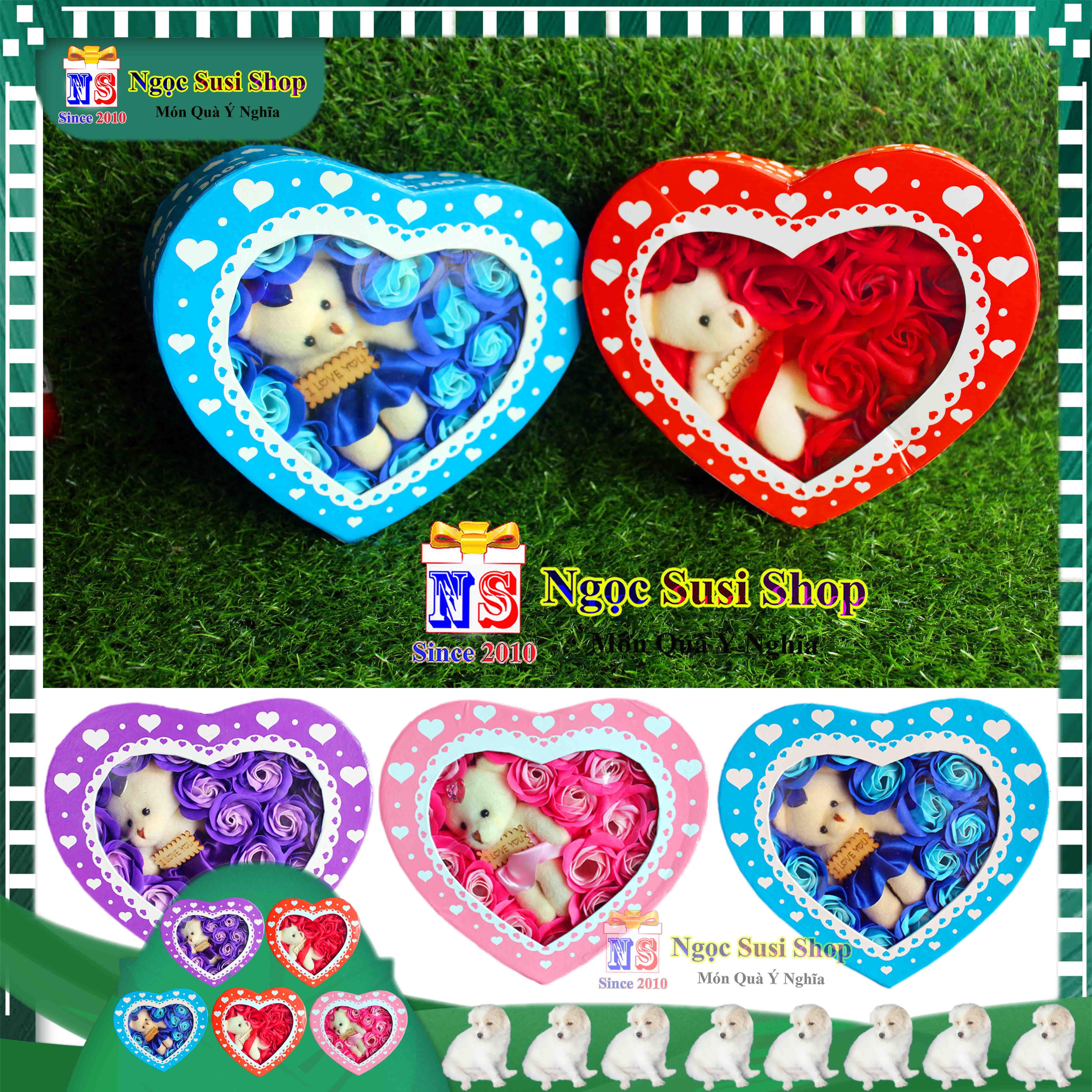 HỘP BÔNG HỒNG SÁP THƠM TRÁI TIM KÈM GẤU BÔNG SIÊU ĐẸP - HỘP QUÀ HOA SÁP THƠM