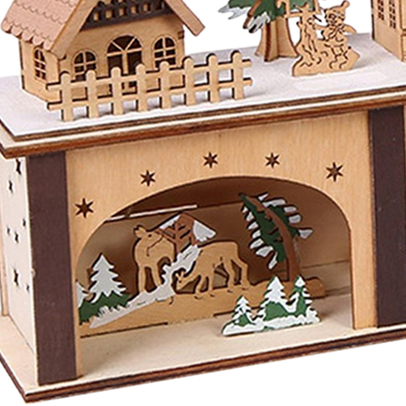 Wooden House Warm White Building Set Landscape Decor for Party Ornament Style A