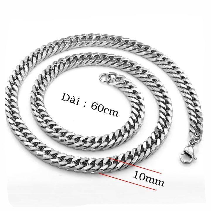 Dây chuyền nam titan cao cấp thời trang rẻ inox thép không gỉ kiểu lặc đôi 3h jewelry 10mm PTDCNA188