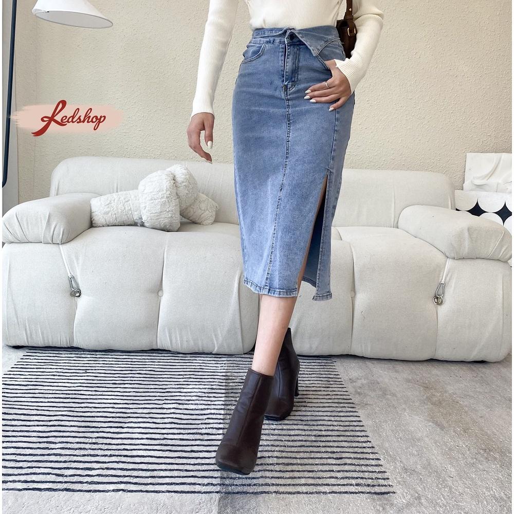 Chân váy jean dài xẻ cạp kiểu phong cách Hàn Quốc Red Shop 30002