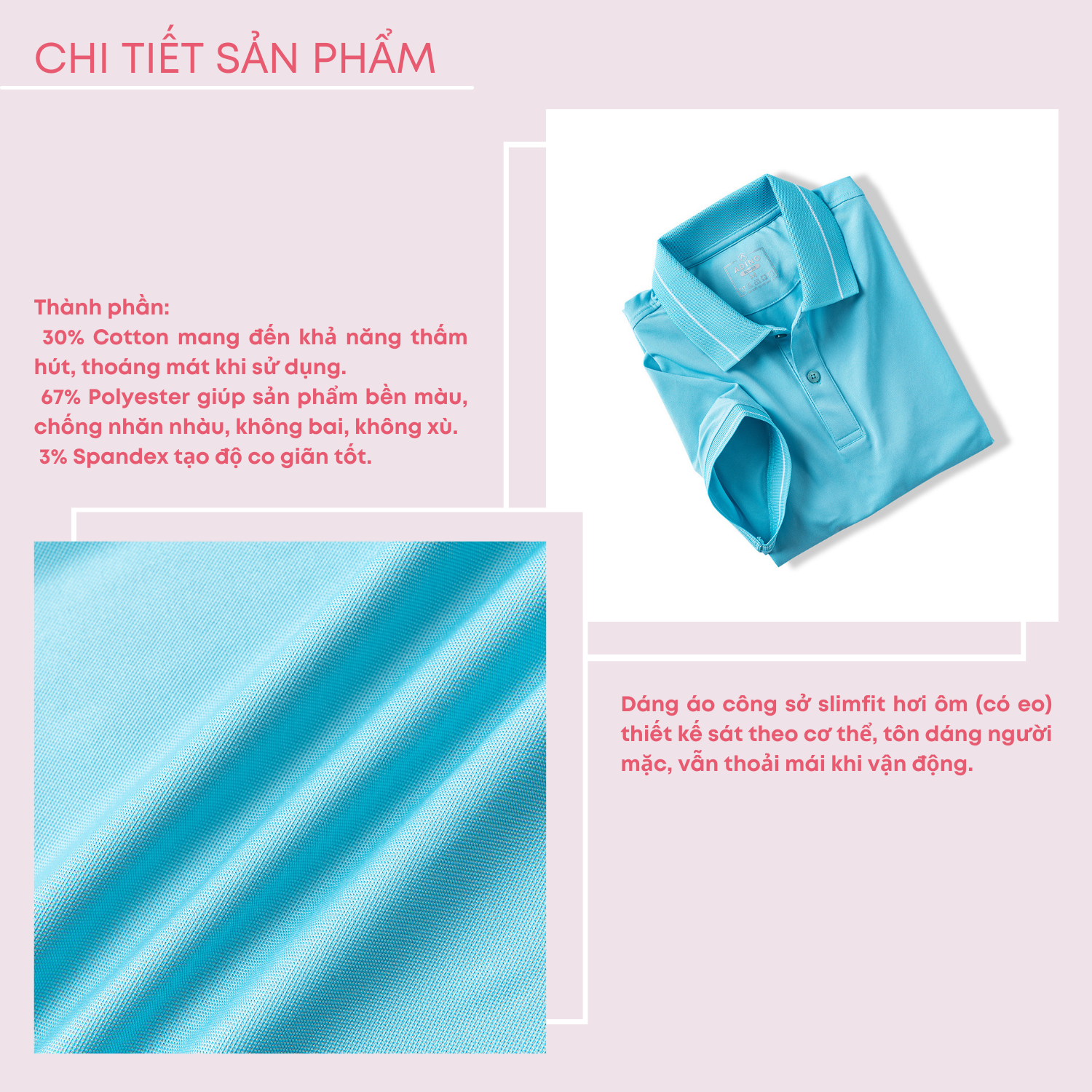 Áo polo nữ màu xanh ngọc (xanh thiên thanh) phối viền ADINO vải polyester cotton không bai xù dáng công sở slimfit hơi ôm trẻ trung APN04