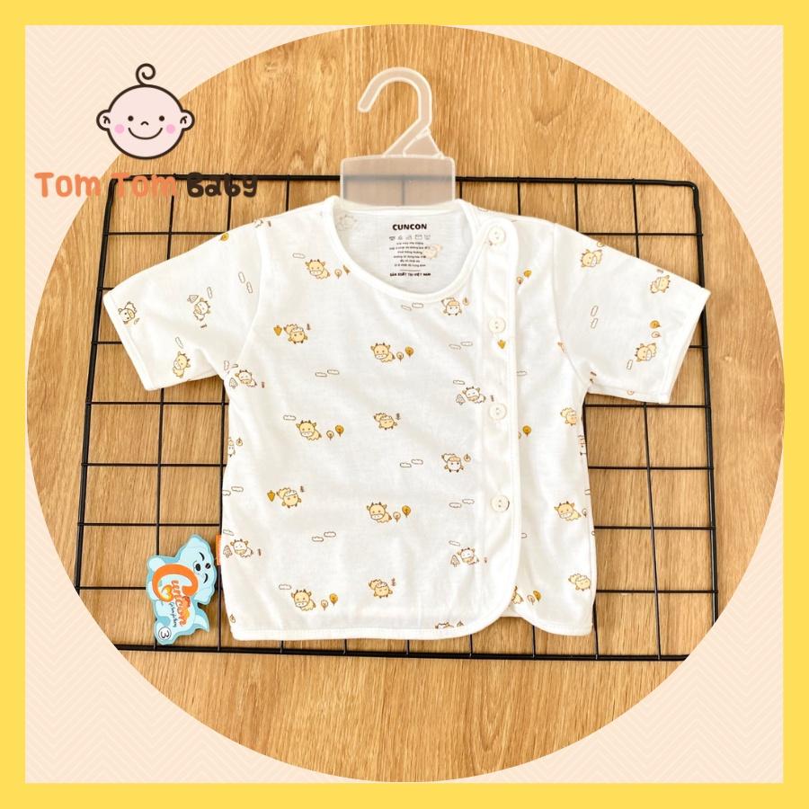 Áo sơ sinh (1 áo) cotton cao cấp CUNCON | Mẫu Tay Ngắn Họa Tiết Cài Lệch | Size 1,2,3 cho bé sơ sinh - 9kg