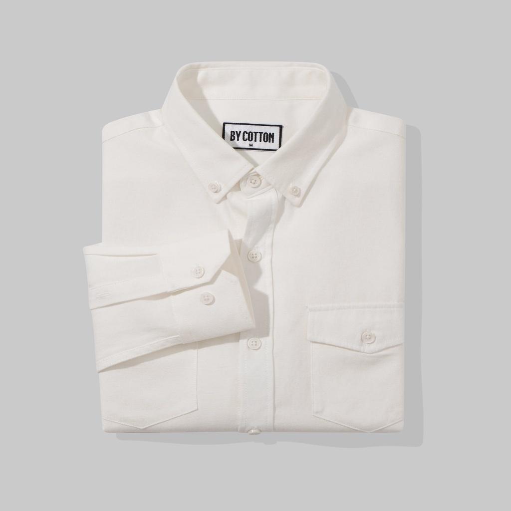 Áo Sơ Mi Nam Dài Tay Trắng Kem Phối Túi BY COTTON Pocket Light Cream Oxford Shirt