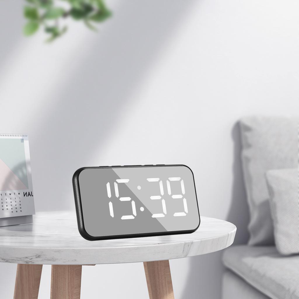 Desk Alarm Clock Display Digital Temperature Snooze Table USB White
