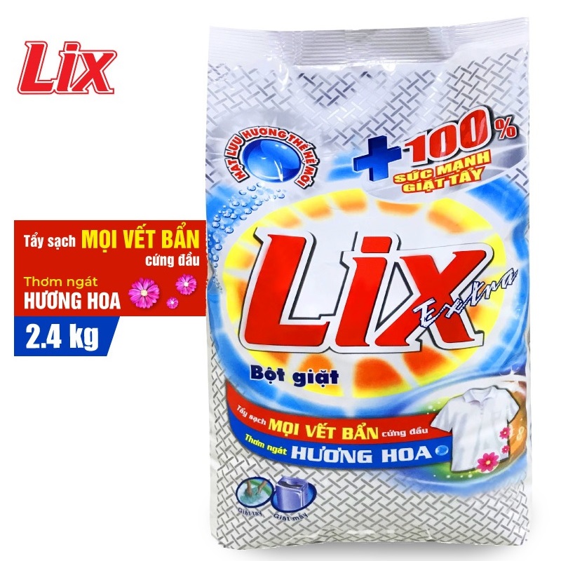 Bột Giặt LIX Extra Hương Hoa 2.4Kg EB024 - Tẩy Sạch Vết Bẩn Cực Mạnh