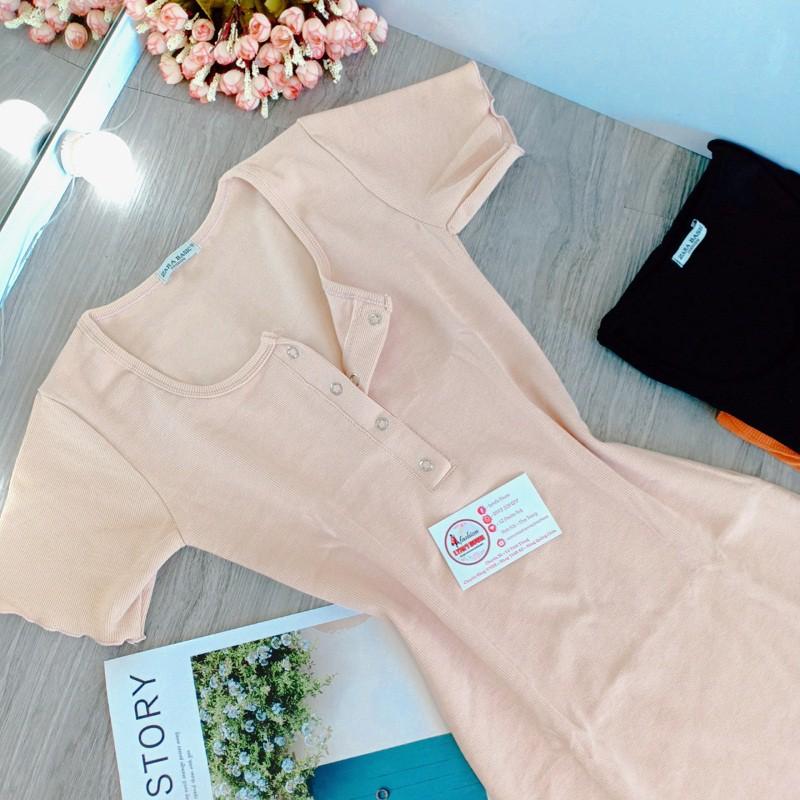 Đầm Dự Tiệc Ôm Body Cổ Vuông Nút Bấm Tay Ngắn Form Dài Sang Chảnh LH53