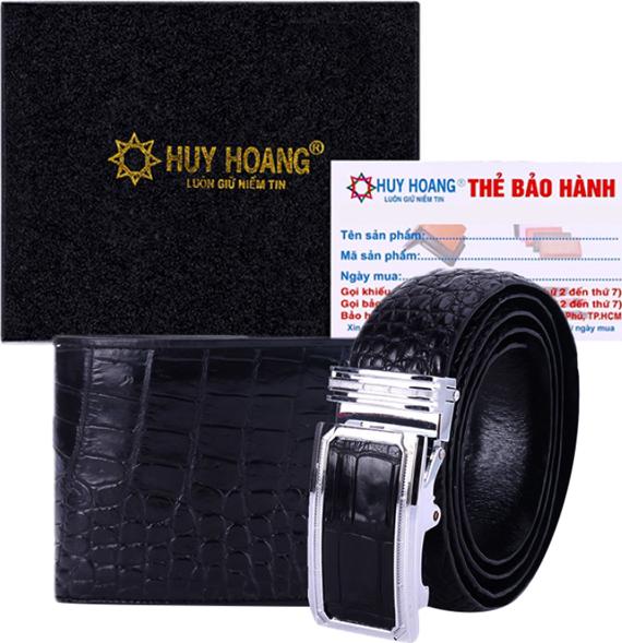Bộ Ví &amp; Thắt Lưng Nam Da Cá Sấu Huy Hoàng HT2201-HT4201 (23 x 11,5 cm) - Đen
