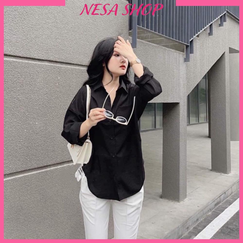 Áo sơ mi nữ form rộng dáng dài chất liệu Đũi mềm nhẹ thoáng mát, áo sơ mi bigsize từ 40kg đến 95kg NeSa Shop