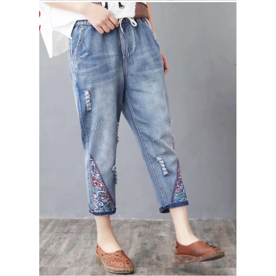 Quần bò dáng baggy thêu hoa hàng cao cấp QB03 bao đẹp