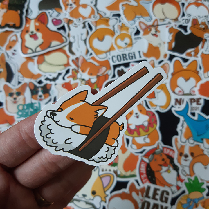 Bộ Sticker dán cao cấp chủ đề CHÚ CHÓ CORGI - Dùng dán Xe, dán mũ bảo hiểm, dán Laptop