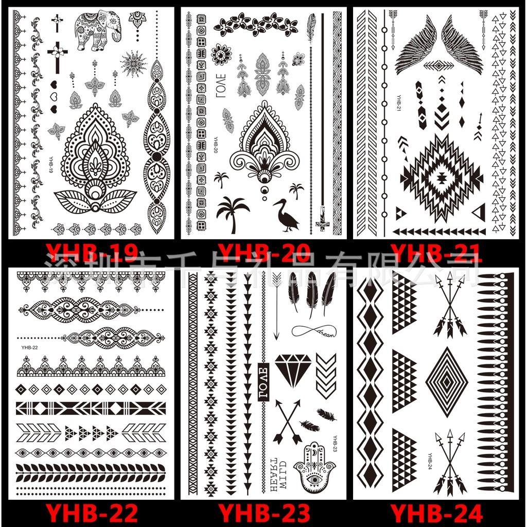 HÌNH XĂM DÁN - SET HÌNH XĂM GIẢ TATOO HOA VĂN HANA ĐEN TRẮNG