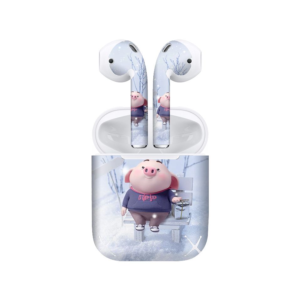 Miếng dán skin chống bẩn cho tai nghe AirPods in hình Heo con dễ thương - HEO2k19 - 012 (bản không dây 1 và 2)