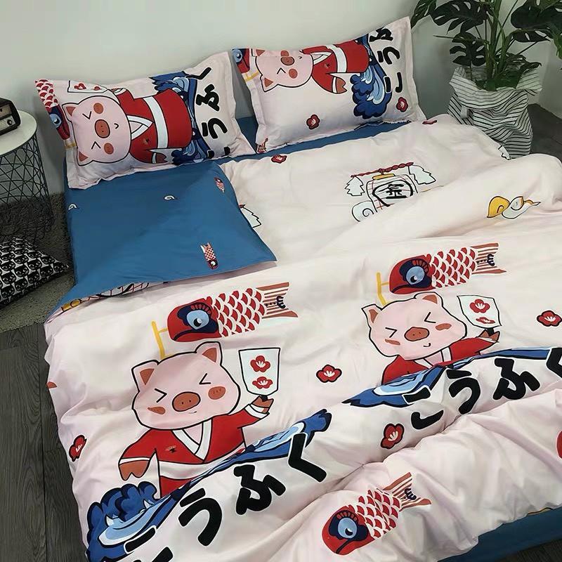Chăn Ga Gối Đệm -Sét Chăn Ga Gối Lợn Múa Quạt PolyCotton Punpu3051