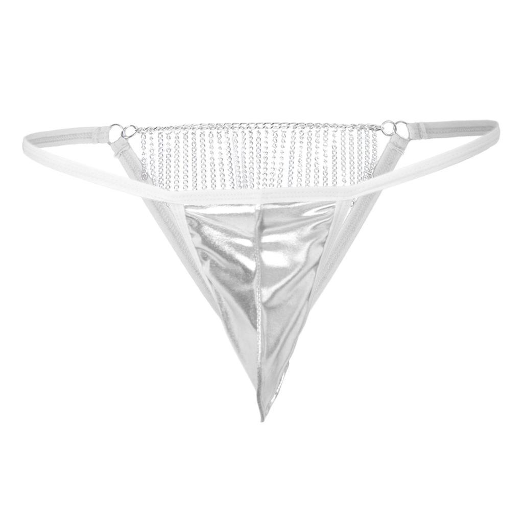 Men Back Tassel Chain T-Back Underwear Low-rise Bikini G-String Thong Briefs