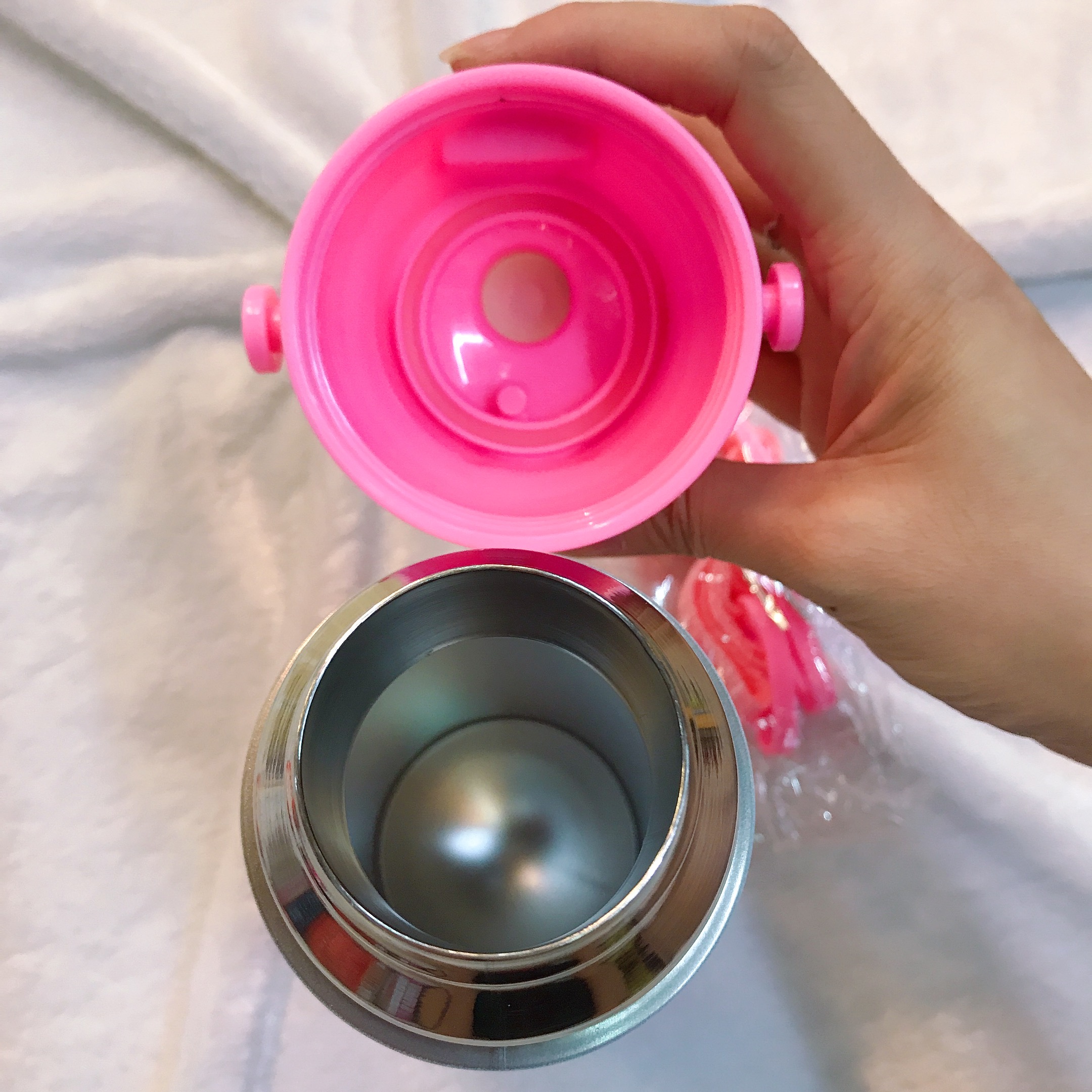 Bình nước giữ nhiệt hình mèo Kitty và gấu nắp trong suốt màu trắng hồng cho trẻ em, bé gái -  - KT3654TR