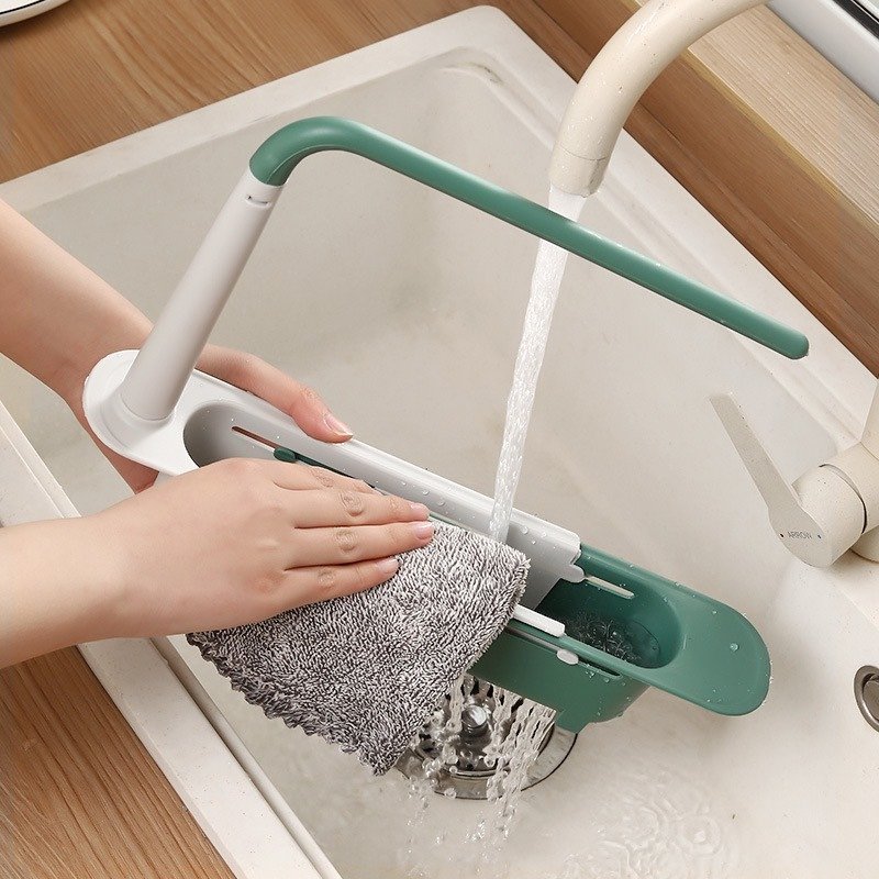 Kệ Để Đồ Rửa Chén 3 in1 Tiện Lợi ,Giá Treo Để Đồ Rửa Bát Gắn Bồn - Có Thanh Treo Khăn Tiện Dụng, Có Thể Kéo Dài Tiện Lợi