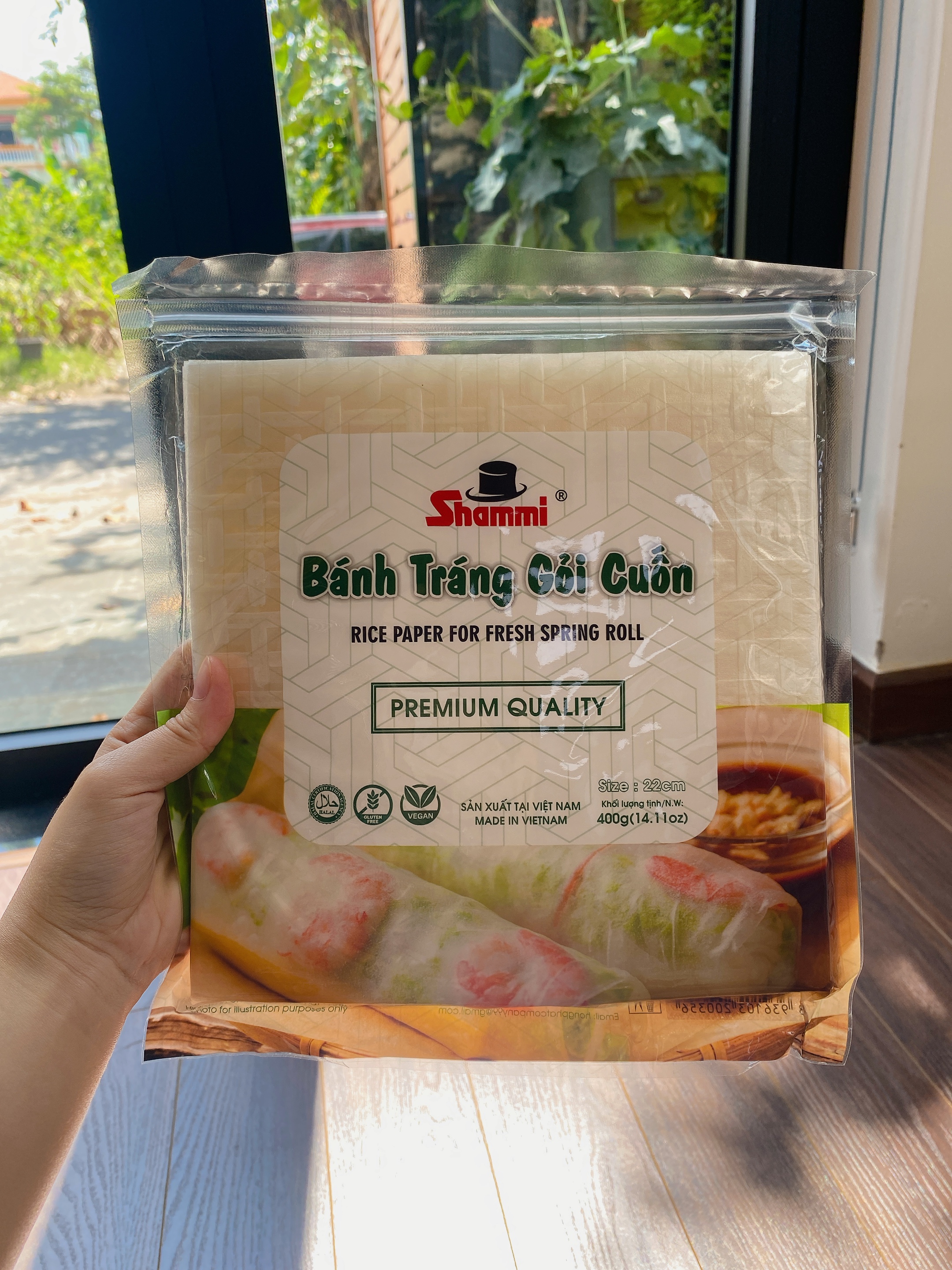 Thùng Bánh tráng gỏi cuốn Shammi vuông size 22cm túi 400g (Bánh tráng xuất khẩu có túi zip)