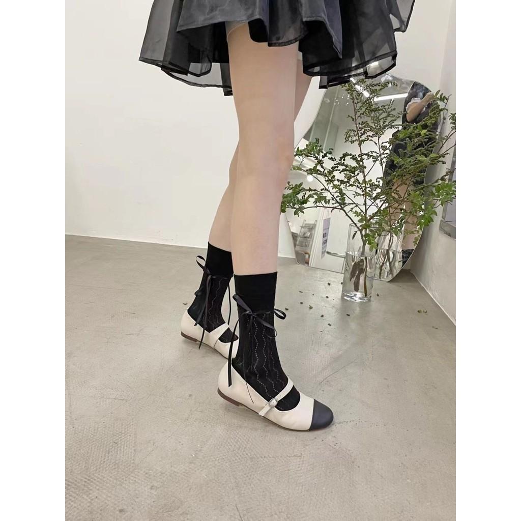 Tất, vớ cao cổ chất dệt kim GÂN TĂM BUỘC DÂY, họa tiết ziczac, phong cách Lolita NhậtBản cá tính, thấm hút mồ hôi tốt cho Nữ Women Trắng