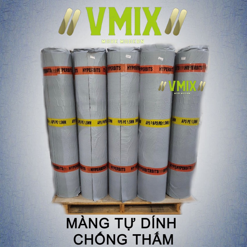 Màng tự dính chống thấm có sợi gia cường polyester dễ thi công chỉ cần lột ra dán xuống bể mặt bê tông. độ bền cao không sợ va đập .Vmixeco