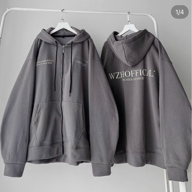 Áo khoác hoodie zip WZHOFFICAL có nón vải nỉ bông màu xám form rộng unisex nam nữ , Áo Khoác nỉ Nam Nữ Áo Hoodie Có Dây Kéo - Unisex Khoác Chống Nắng Cute. Áo Khoác Hoodie Nam Nữ Có Dây Kéo