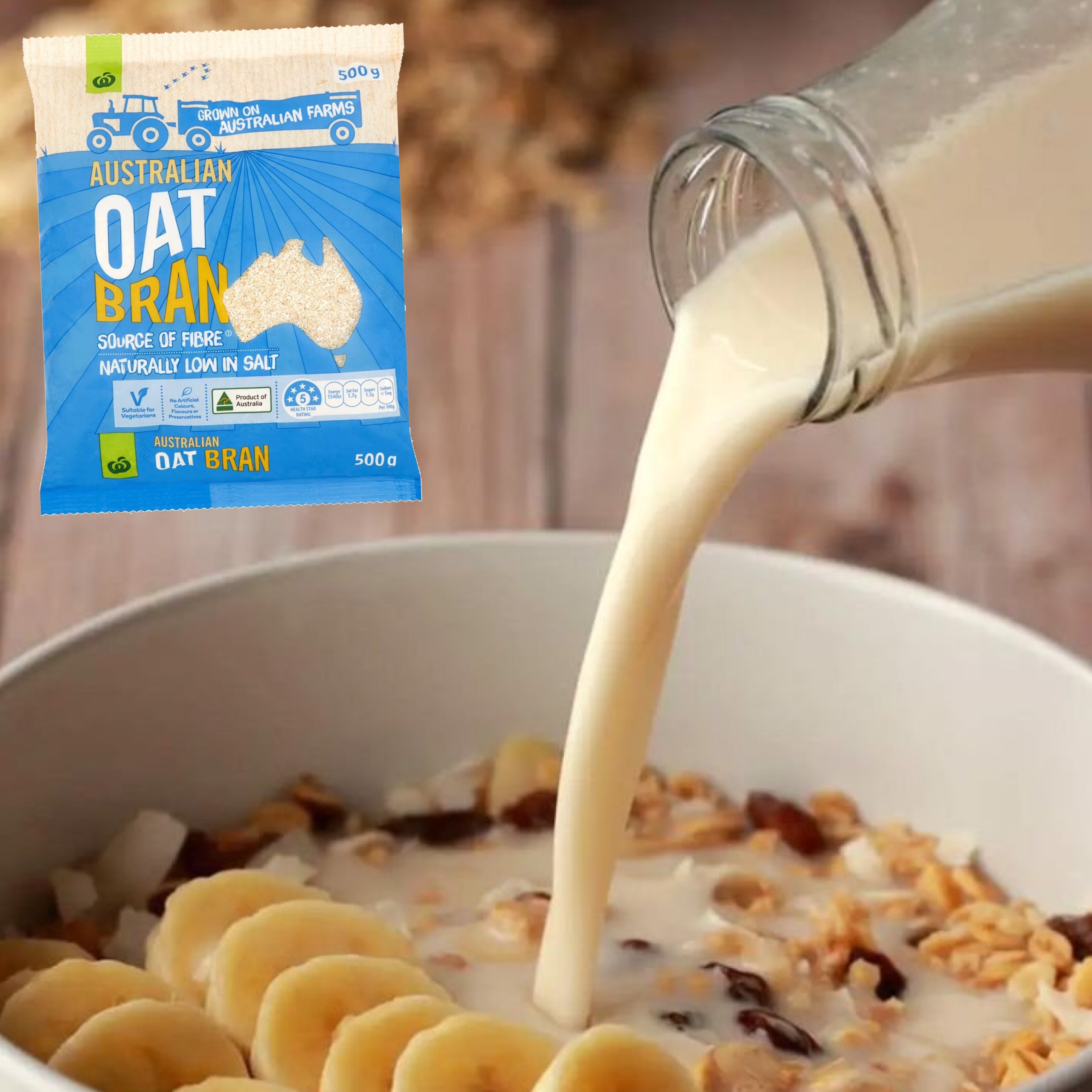 Yến Mạch Ăn Liền Woolworths Oat Bran - Phù Hợp Ăn kiêng, Giúp Giảm Cân, Giảm Cholesterol Trong Máu, Kiểm Soát Đường Máu, Tăng Cường Miễn Dịch - Bịch 500gr