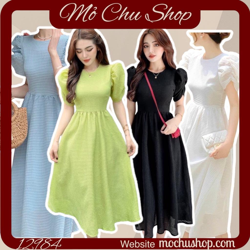ĐẦM XÒE XỐP TAY NHÚN CỔ TRÒN 12973