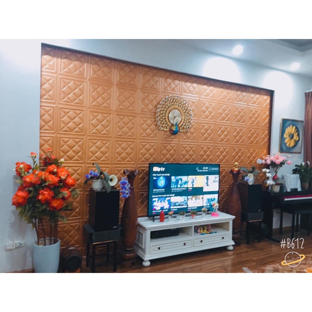Bộ 20 Tấm Xốp Dán Tường Da P8, Xốp 3D Giả Da P8 Nâu Đồng
