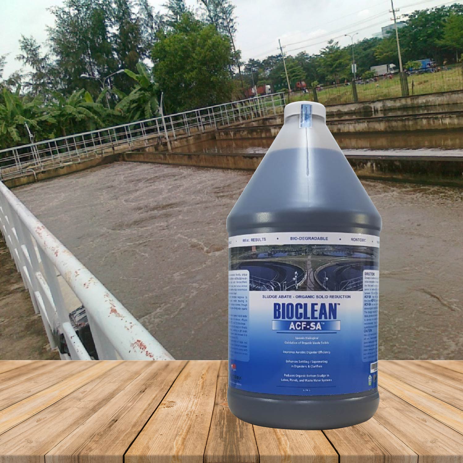 Vi sinh phân hủy bùn hữu cơ, giảm thể tích bùn trong hệ thống xử lý nước thải Bioclean ACF SA hàng Mỹ NSX Sun & Earth Microbiology - chai gallon = 3,785 lít