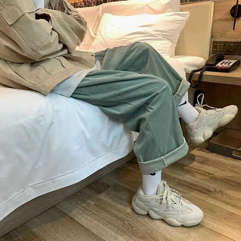 Quần Ống Rộng Baggy Kaki Nhung Ulzzang Unisex 4 Màu Siêu Hot