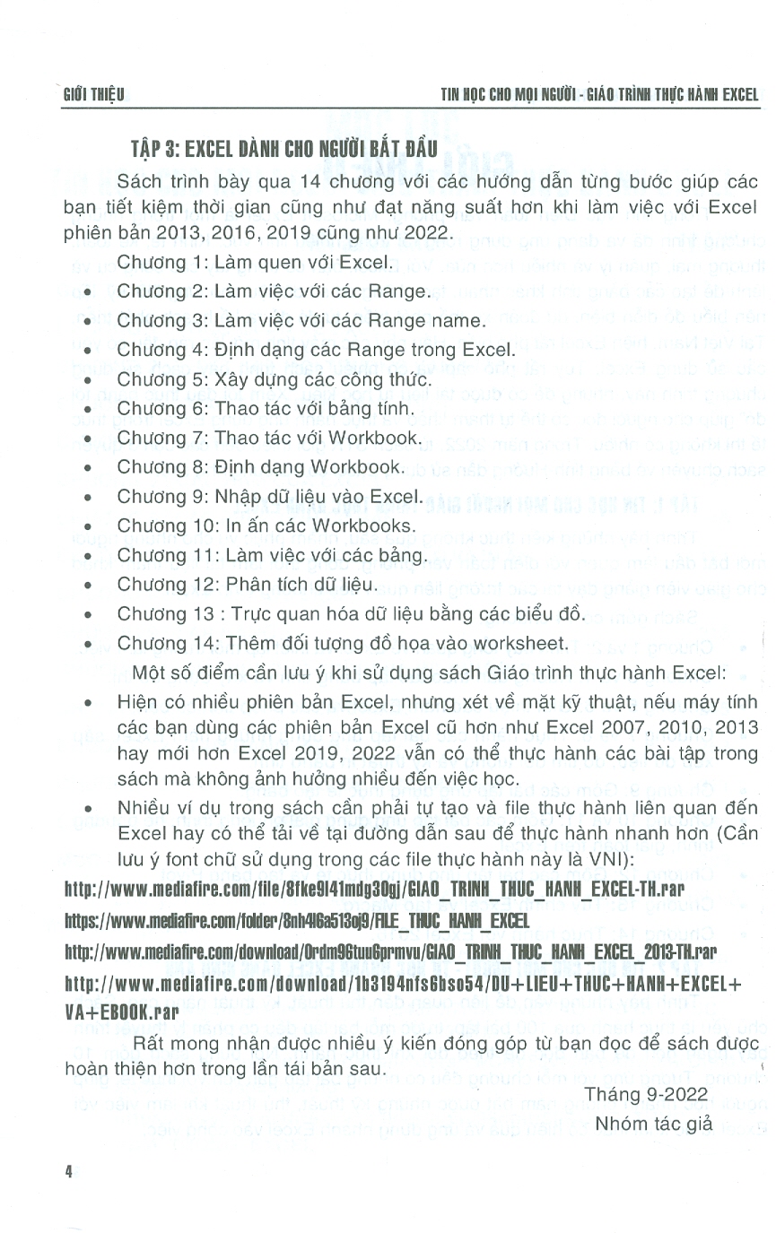 Tin Học Cho Mọi Người - Giáo Trình Thực hành Excel (Dùng cho các phiên bản 2022-2019-2016-2013; Thực hành Excel với các hướng dẫn từng bước)
