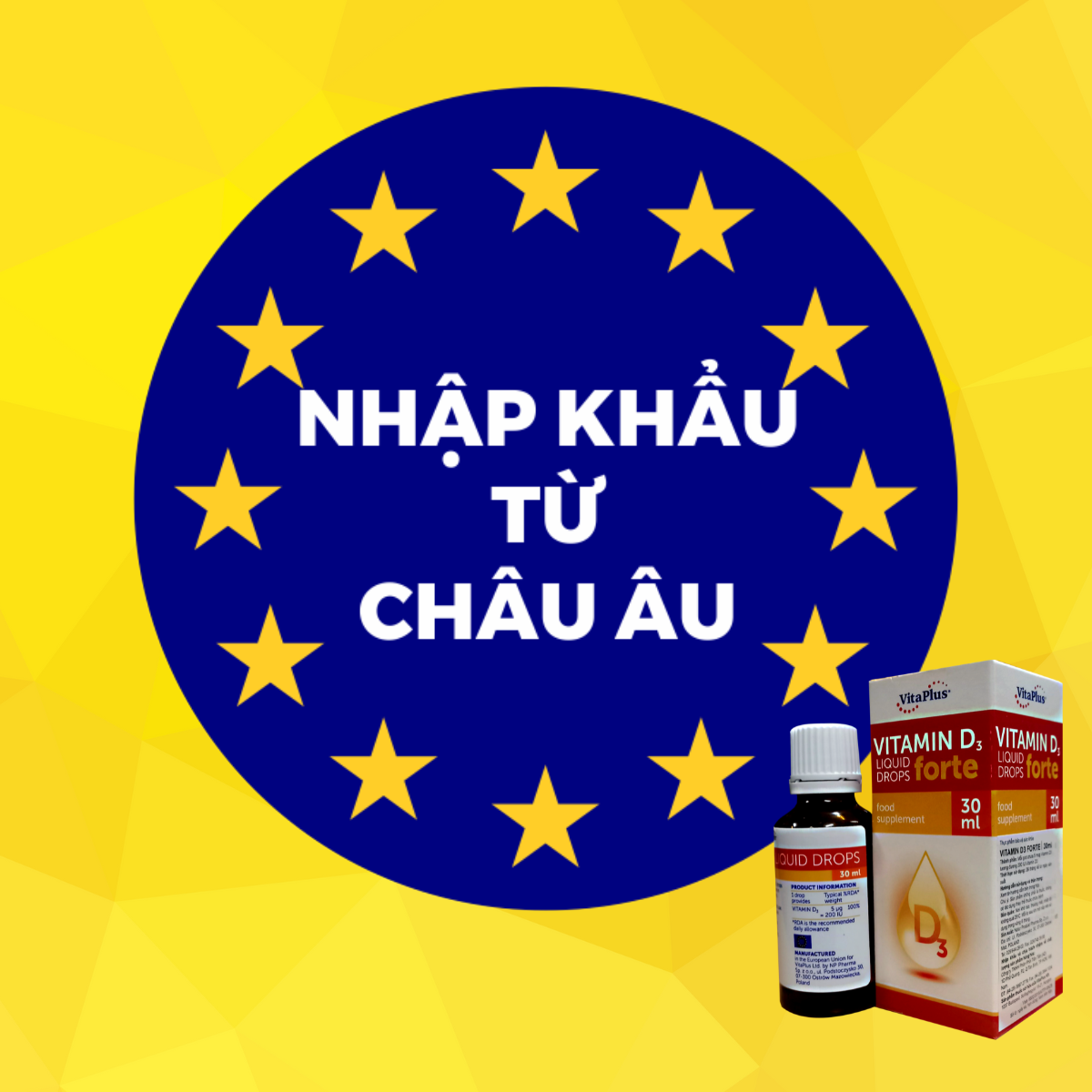 Thực phẩm bảo vệ sức khỏe: Vitaplus Vitamin D3 Forte liquid drops bổ sung vitamin D3 hỗ trợ tăng cường hấp thu canxi, giúp hỗ trợ phát triển hệ xương và răng