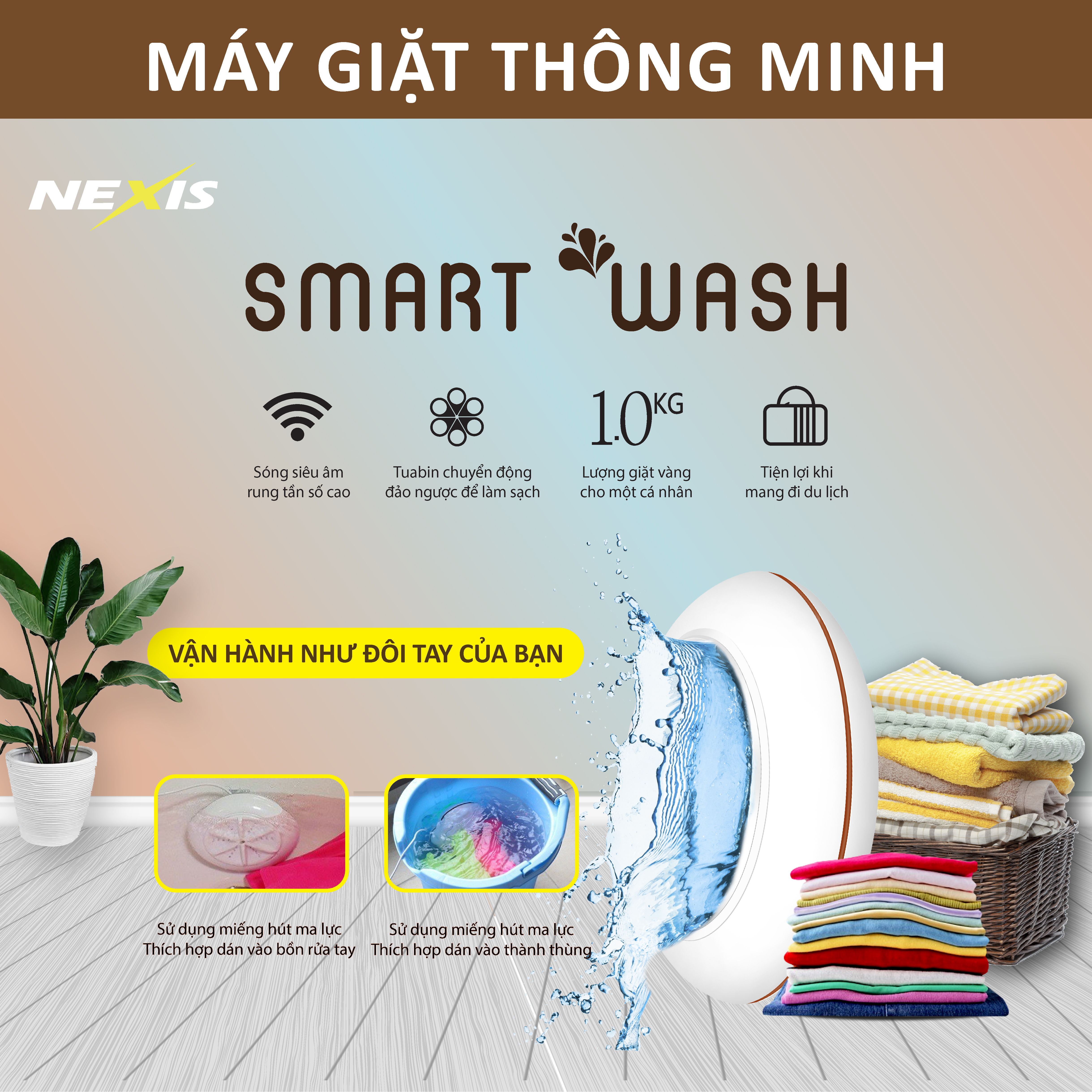 Máy giặt thông minh mini Smart Wash tiện lợi mang theo du lịch - Hàng nhập khẩu