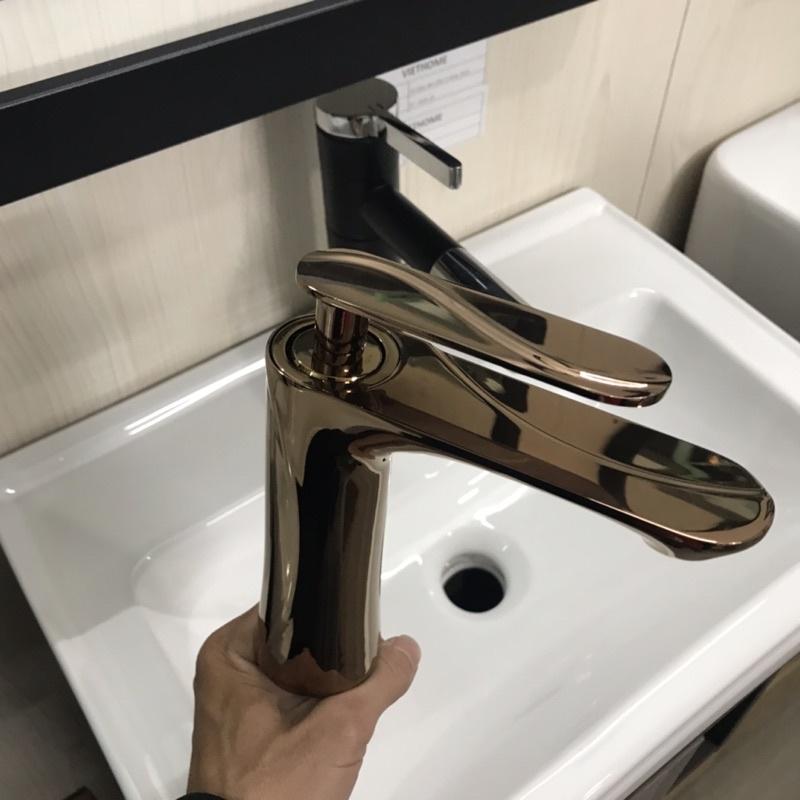 Vòi lavabo nóng lạnh 20cm mạ vàng hồng cao cấp