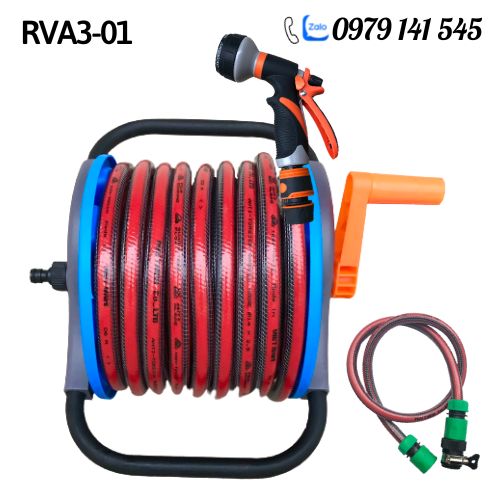 Bộ Rulo Tưới Cây, Rửa Xe Đa Năng RVA3, 15m Dây tưới Cao cấp siêu bền, chống gập chống xoắn kèm đủ Vòi tưới và phụ kiện nối nhanh dễ dàng sử dụng